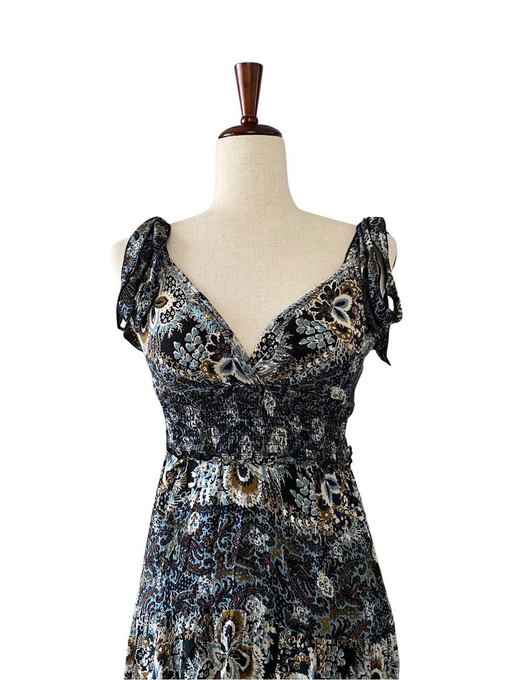 Free People Let’s Smock About It Maxi Dress XS Boho Empire Waist Smocked Tiered - Picture 2 of 11